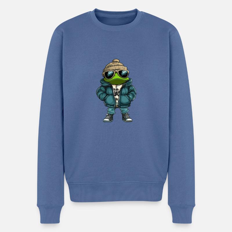 Frosch Winter Comic - Männer Premium Bio Pullover - Taubenblau