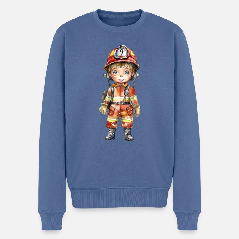 Dessin d’aquarelles de pompier - Pull Premium bio Homme - bleu pigeon