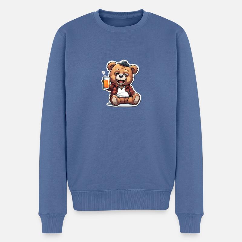 Lässiger Teddy mit Bier - Männer Premium Bio Pullover - Taubenblau