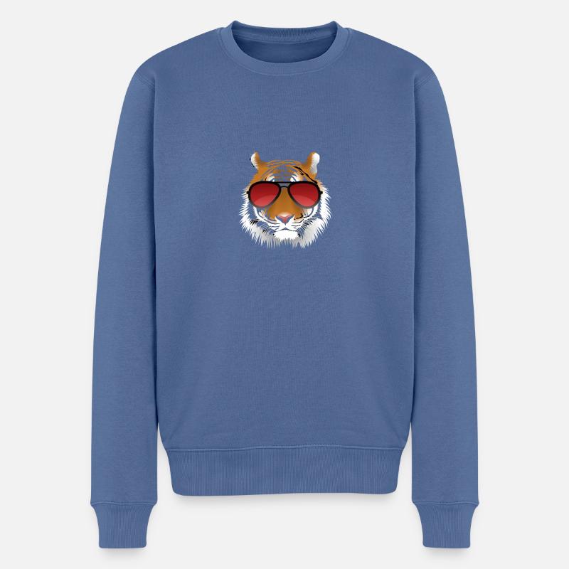 Cooler Tiger mit Sonnenbrille - Männer Premium Bio Pullover - Taubenblau