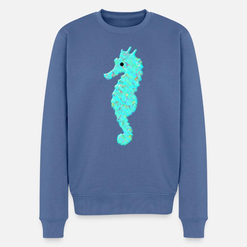 Seepferd, Seepferdchen, - Männer Premium Bio Pullover - Taubenblau