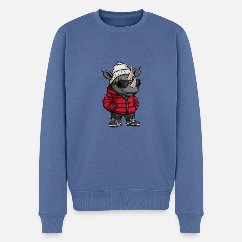 Nashorn Winter Comic - Männer Premium Bio Pullover - Taubenblau