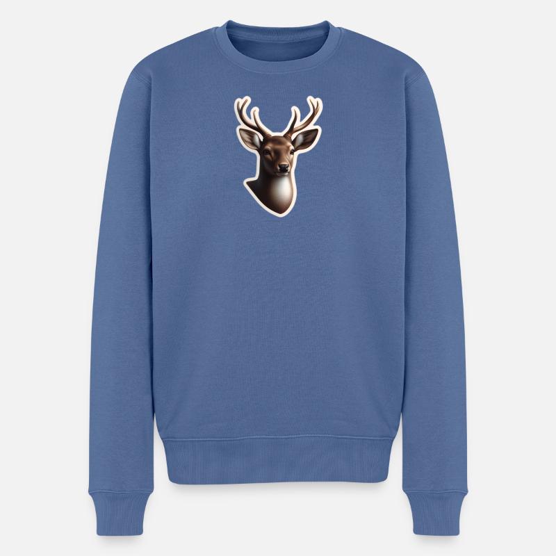Hirschkopf Geweih Illustration - Männer Premium Bio Pullover - Taubenblau