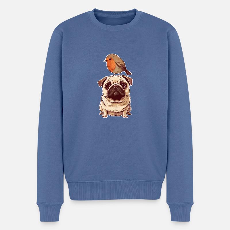 Carlin avec oiseau - Pull Premium bio Homme - bleu pigeon