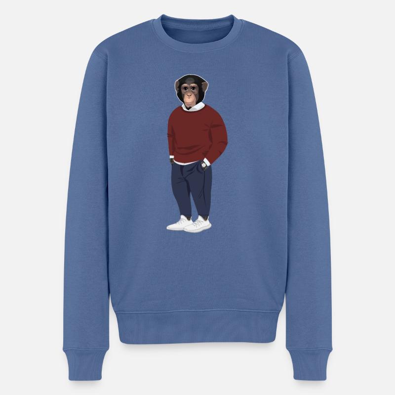 Stylish angezogener Affe - Männer Premium Bio Pullover - Taubenblau