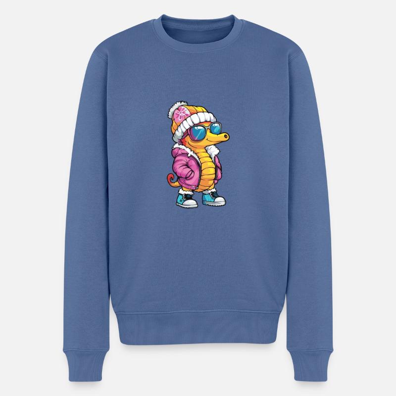 Seepferd Winter - Männer Premium Bio Pullover - Taubenblau