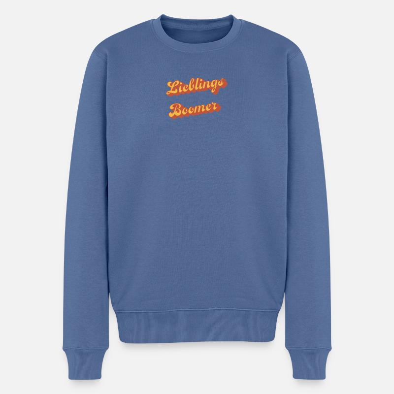 Darling Boomer Retro Script - Pull Premium bio Homme - bleu pigeon