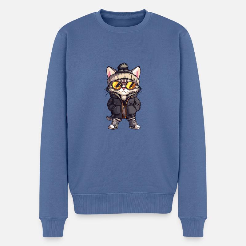 Katze Winter Comic - Männer Premium Bio Pullover - Taubenblau
