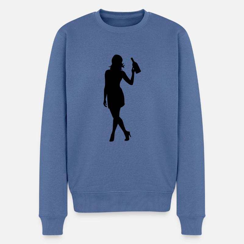 Frau Trinken Silhouette - Männer Premium Bio Pullover - Taubenblau
