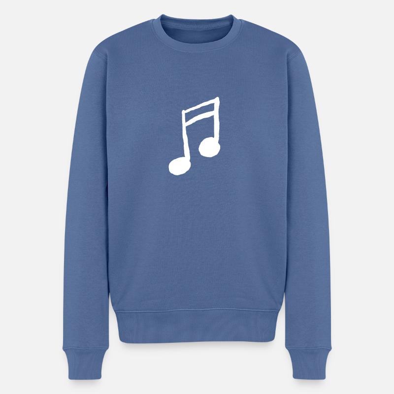 Note (logo grand, blanc) - Pull Premium bio Homme - bleu pigeon