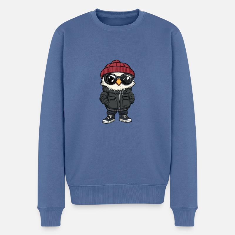 Eule Winter Comic - Männer Premium Bio Pullover - Taubenblau