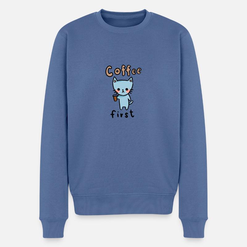 chat de café - Pull Premium bio Homme - bleu pigeon