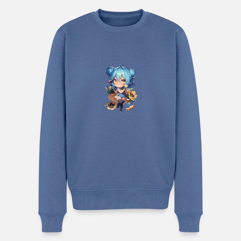 Mädchen mit Blumen - Männer Premium Bio Pullover - Taubenblau