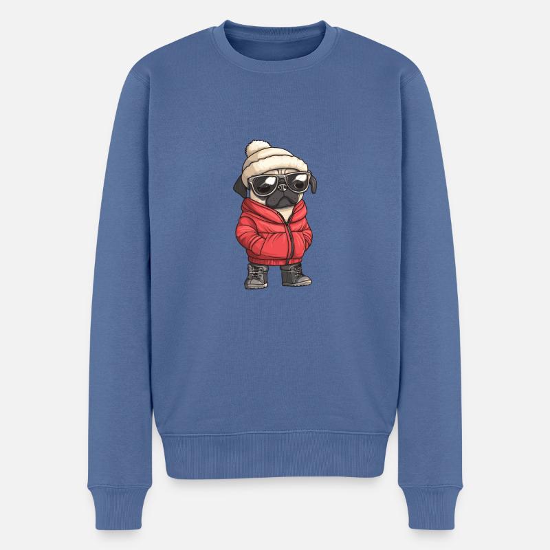 Mops Hund Winter - Männer Premium Bio Pullover - Taubenblau