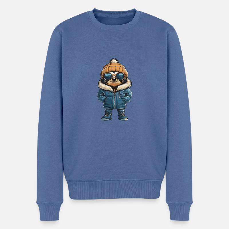 Faultier Winter Comic - Männer Premium Bio Pullover - Taubenblau