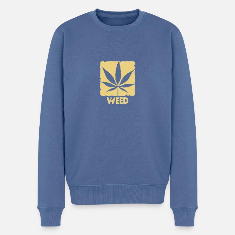 weed with boxed leaf - Pull Premium bio Homme - bleu pigeon