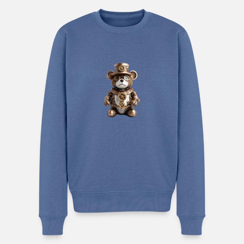 Steampunk Teddy - Männer Premium Bio Pullover - Taubenblau