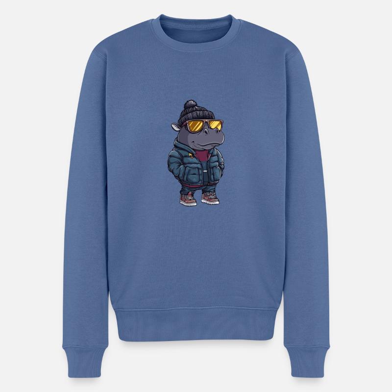 Nilpferd Winter Comic - Männer Premium Bio Pullover - Taubenblau