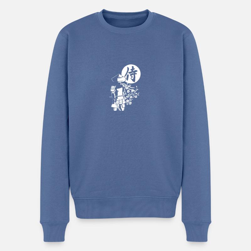 Weißer Samurai - Männer Premium Bio Pullover - Taubenblau