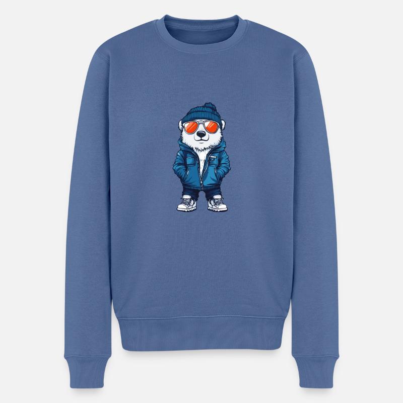 Eisbär Winter Comic - Männer Premium Bio Pullover - Taubenblau