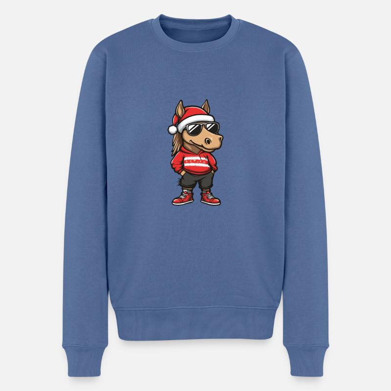 Cheval Noël Cool Noël - Pull Premium bio Homme - bleu pigeon