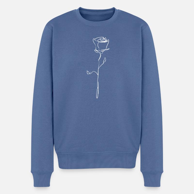 Rose, contour blanc - Pull Premium bio Homme - bleu pigeon