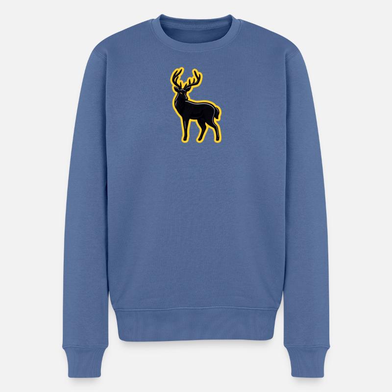 Schwarzer Hirsch mit Neon-Kontur - Männer Premium Bio Pullover - Taubenblau