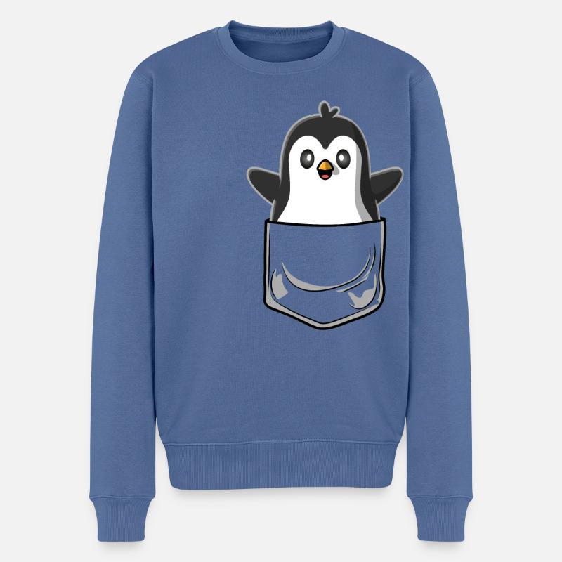Pinguin Brusttasche Pocket - Männer Premium Bio Pullover - Taubenblau