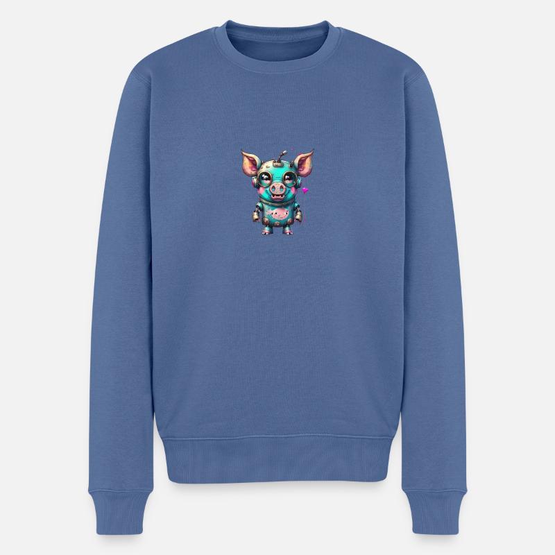 Cochon robot - Pull Premium bio Homme - bleu pigeon