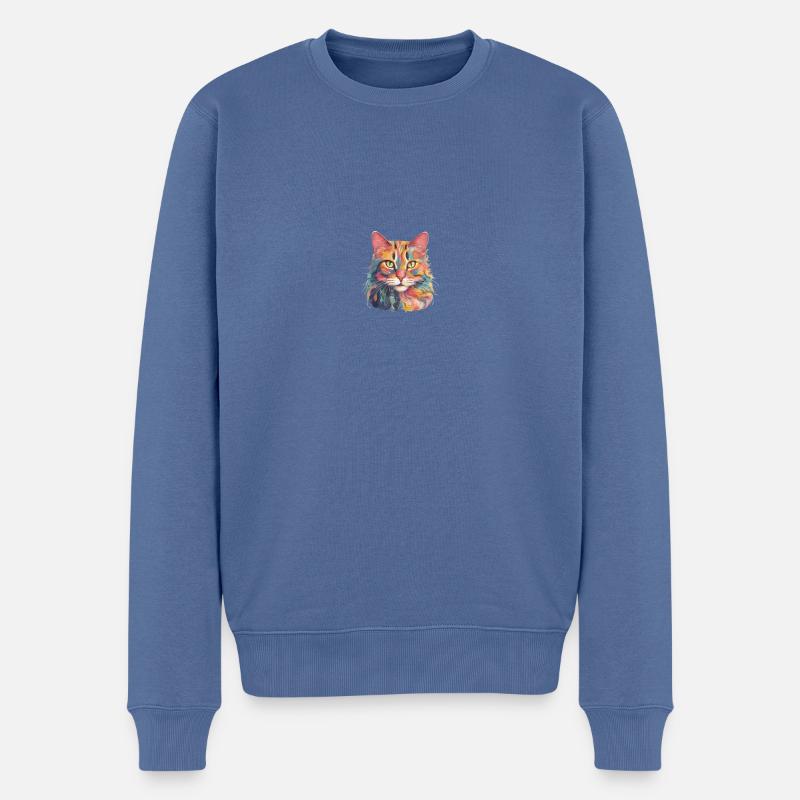 Bunte Katze - Männer Premium Bio Pullover - Taubenblau