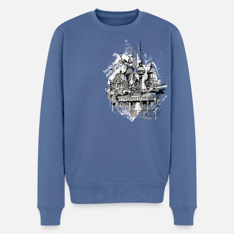 Berliner Collage - Männer Premium Bio Pullover - Taubenblau