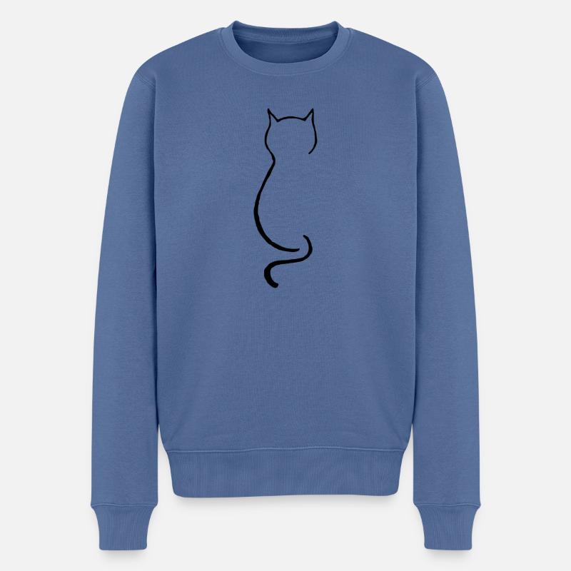Chat assis - Pull Premium bio Homme - bleu pigeon