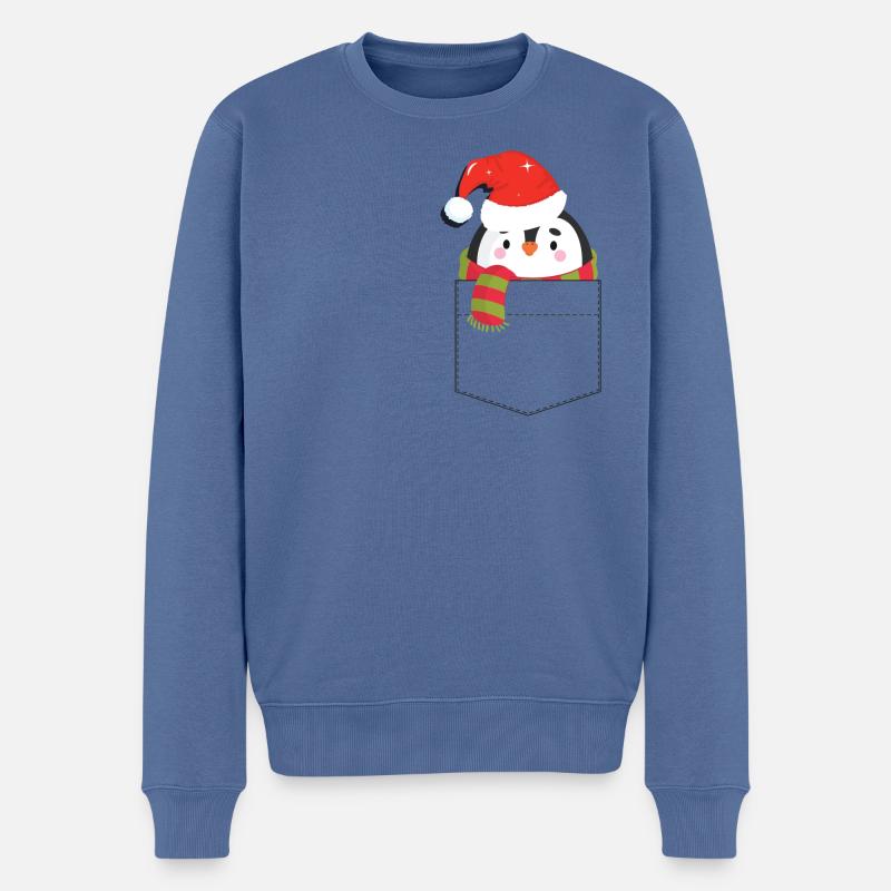 Pochette de Noël Pingouin - Pull Premium bio Homme - bleu pigeon