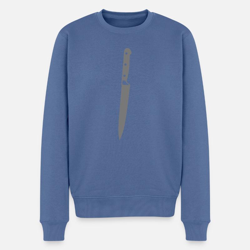 Küchenmesser 29 - Männer Premium Bio Pullover - Taubenblau