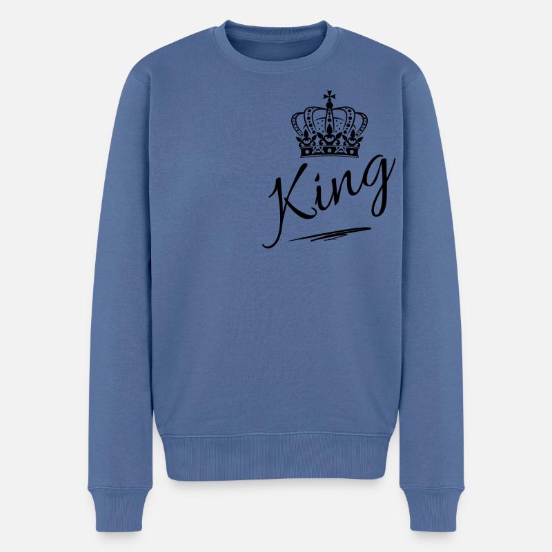 Krone mit Schriftzug King-schwarz - Männer Premium Bio Pullover - Taubenblau
