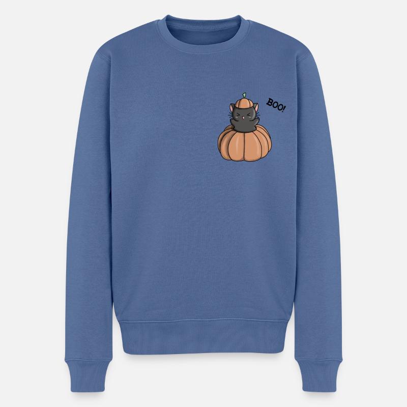 Halloween Kürbis Katze Gespenst süß Manga - Männer Premium Bio Pullover - Taubenblau