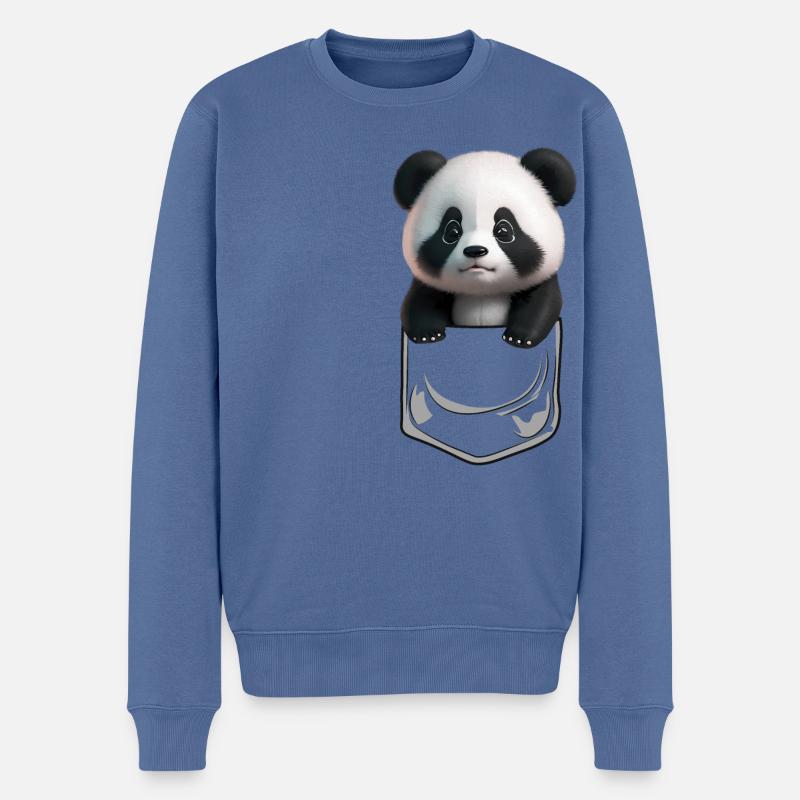 Baby Panda Brusttsche Schwarz - Männer Premium Bio Pullover - Taubenblau