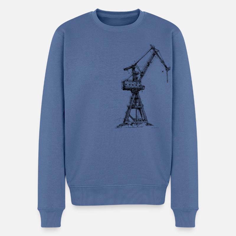 Hafenkran Zeichnung - Männer Premium Bio Pullover - Taubenblau