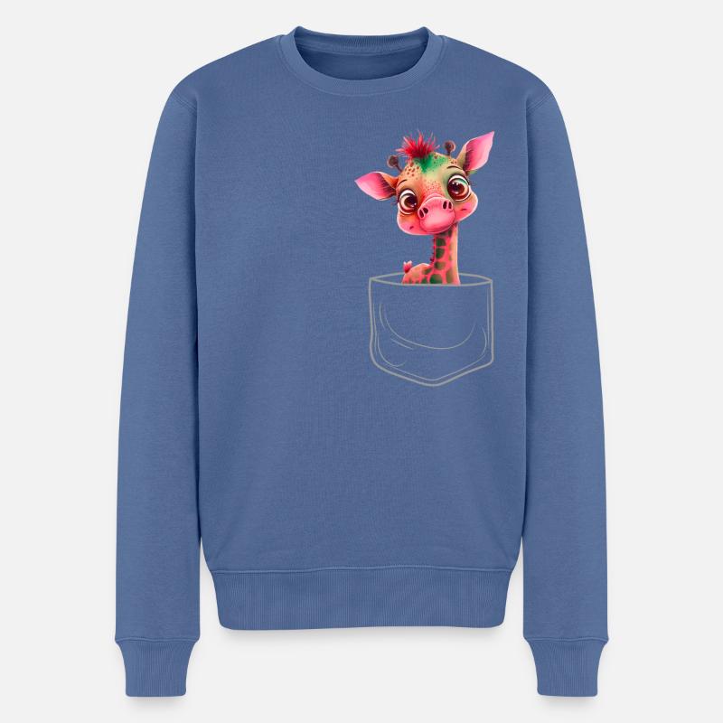 pinke Baby Giraffe Brusttasche - Männer Premium Bio Pullover - Taubenblau