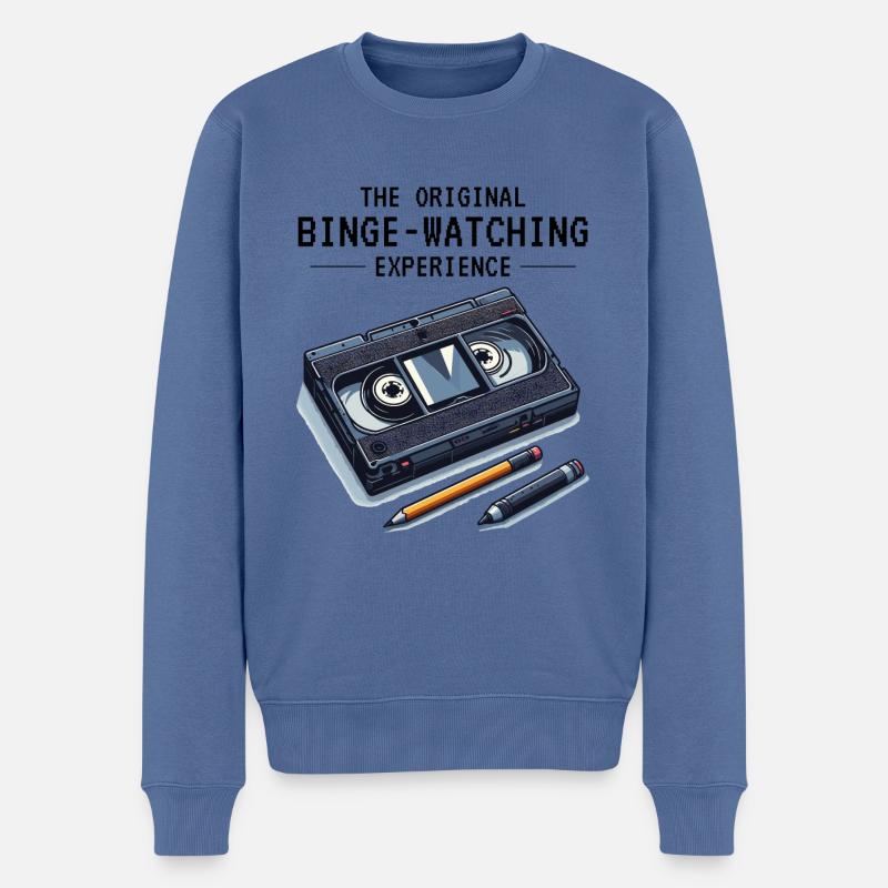 Retro VHS Kassette Nostalgisches 80er Jahre Binge-Watching - Männer Premium Bio Pullover - Taubenblau
