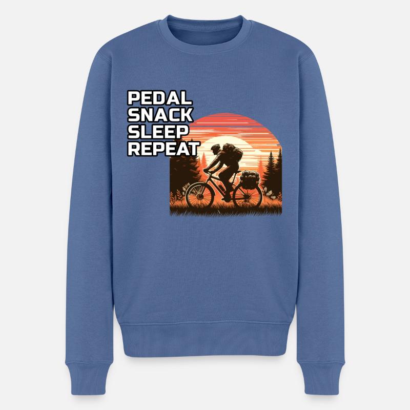 Retro Sunset Bikepacking Abenteuer Waldweg - Männer Premium Bio Pullover - Taubenblau