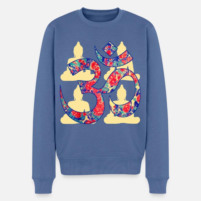 om mit buddha e 42 - Männer Premium Bio Pullover - Taubenblau