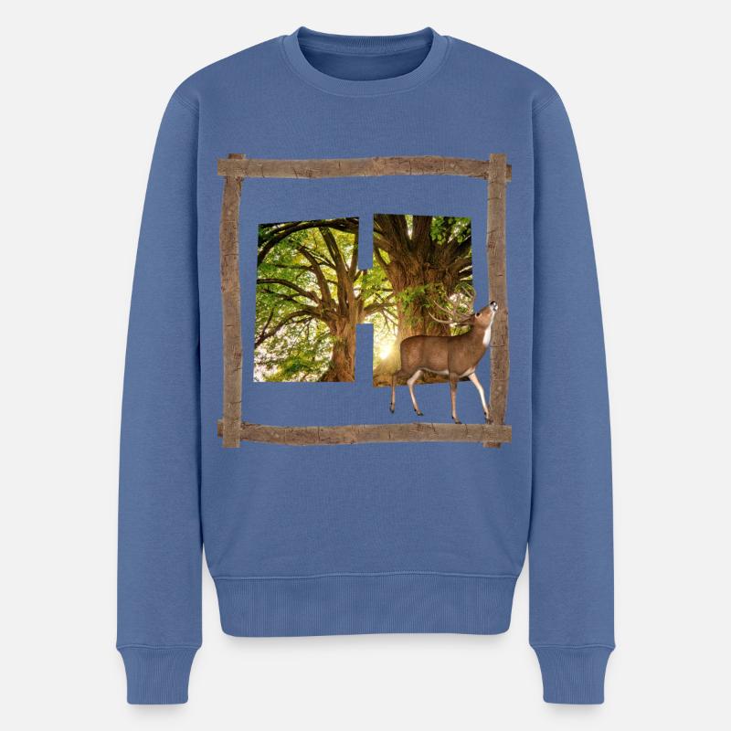 bois avec cerf h - Pull Premium bio Homme - bleu pigeon