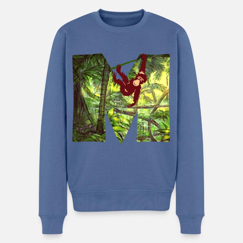 jungle avec affe m - Pull Premium bio Homme - bleu pigeon