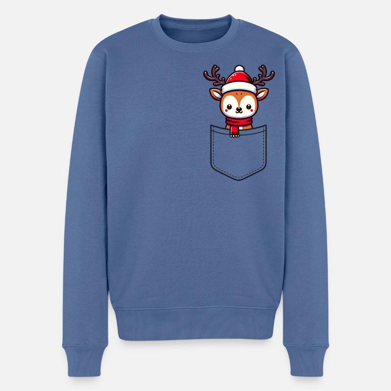 Mignon renne dans un sac - animal de poche - Pull Premium bio Homme - bleu pigeon