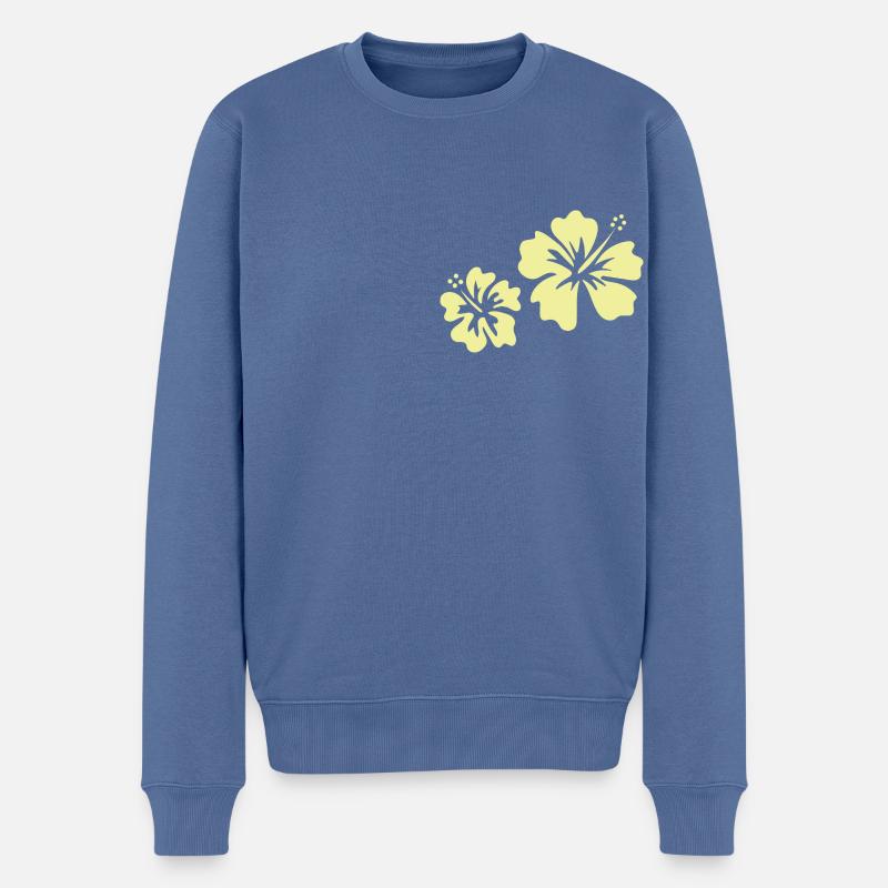 Gelber Hibiskus - Männer Premium Bio Pullover - Taubenblau