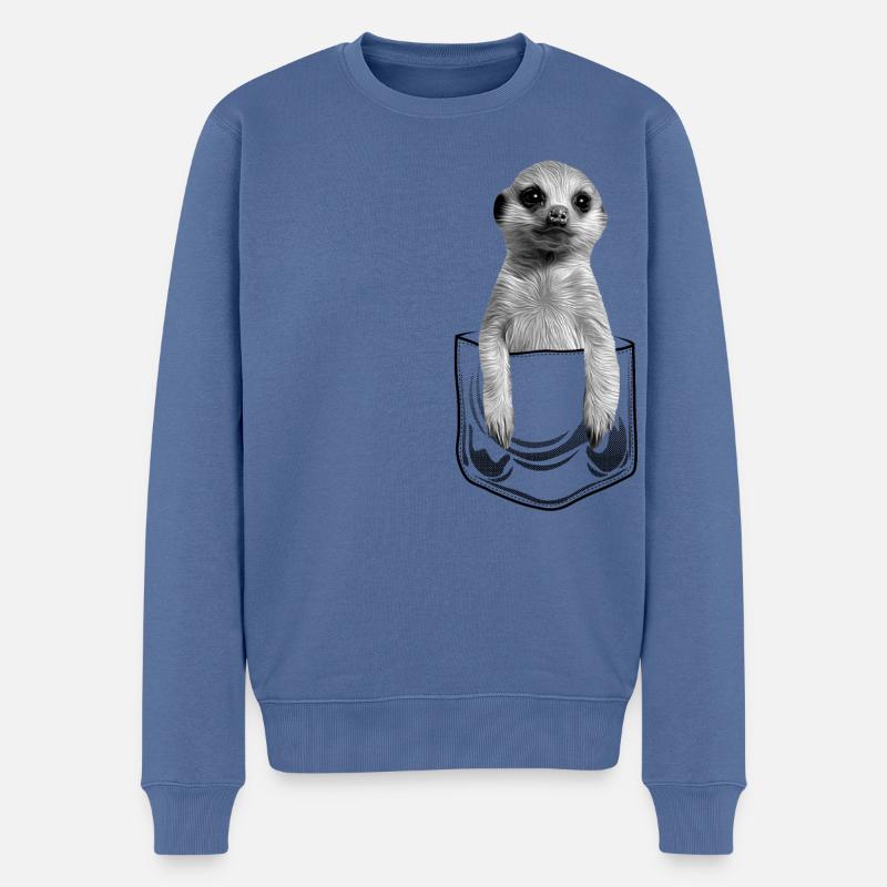 Baby Erdmännchen in Pocket Tasche - Männer Premium Bio Pullover - Taubenblau
