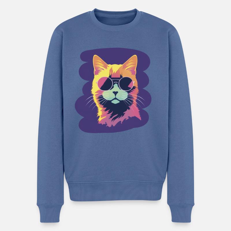 Mr. Coole Katze - Männer Premium Bio Pullover - Taubenblau