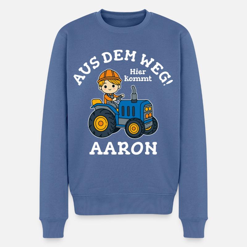 Aaron Vorname Traktor - Männer Premium Bio Pullover - Taubenblau
