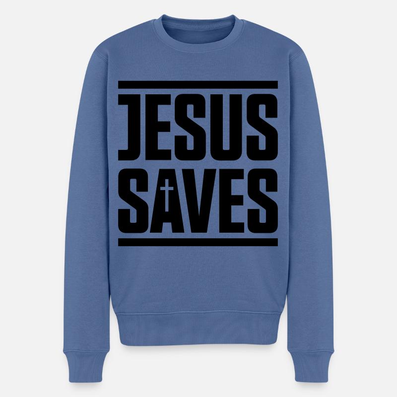 jesus saves - Männer Premium Bio Pullover - Taubenblau